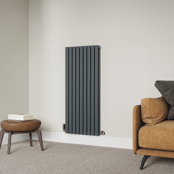 Omeara - Anthracite Designer Radiator H1200mm x W522mm Double Panel - Feet Included