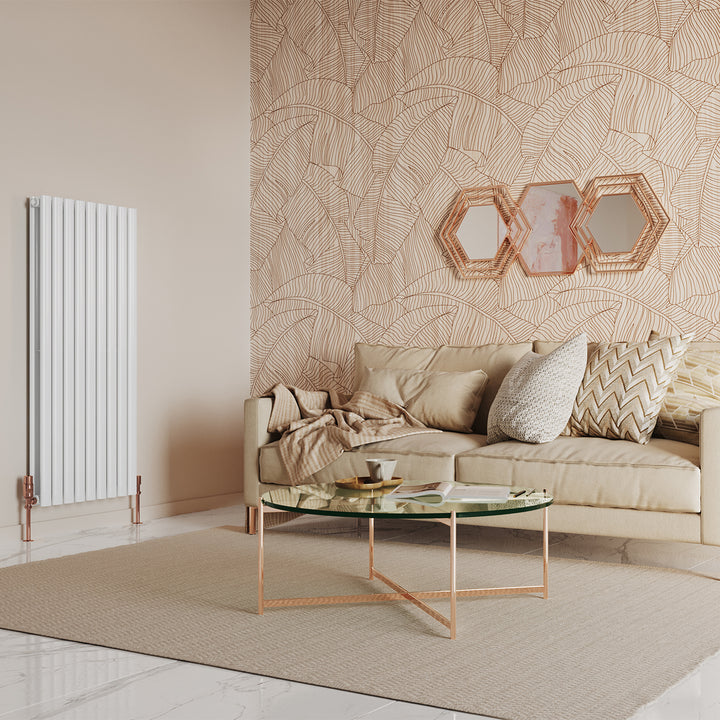 Omeara - White Designer Radiator H1200mm x W522mm Double Panel - Feet Included