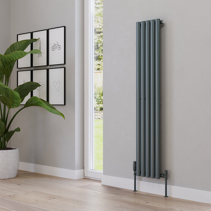 Omeara - Anthracite Designer Radiator H1400mm x W290mm Single Panel - Feet Included