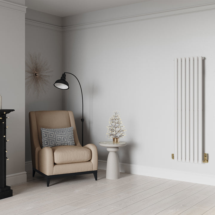 Omeara - White Designer Radiator H1400mm x W406mm Single Panel - Feet Included