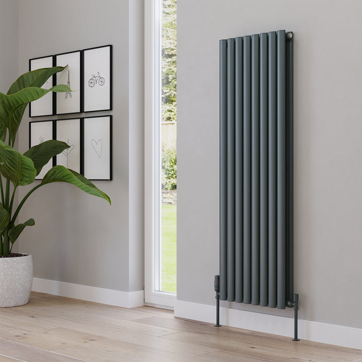 Omeara - Anthracite Designer Radiator H1400mm x W464mm Double Panel - Feet Included