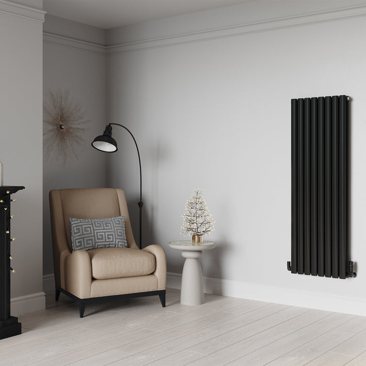 Omeara - Black Designer Radiator H1400mm x W464mm Double Panel - Feet Included