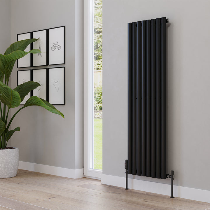 Omeara - Black Vertical Radiator H1400mm x W464mm Single Panel