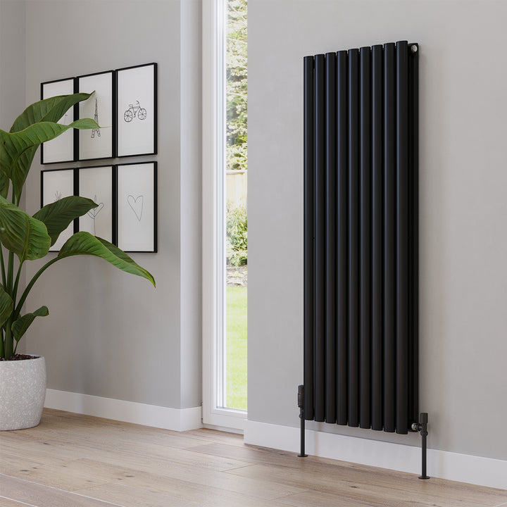 Omeara - Black Designer Radiator H1400mm x W522mm Double Panel - Feet Included