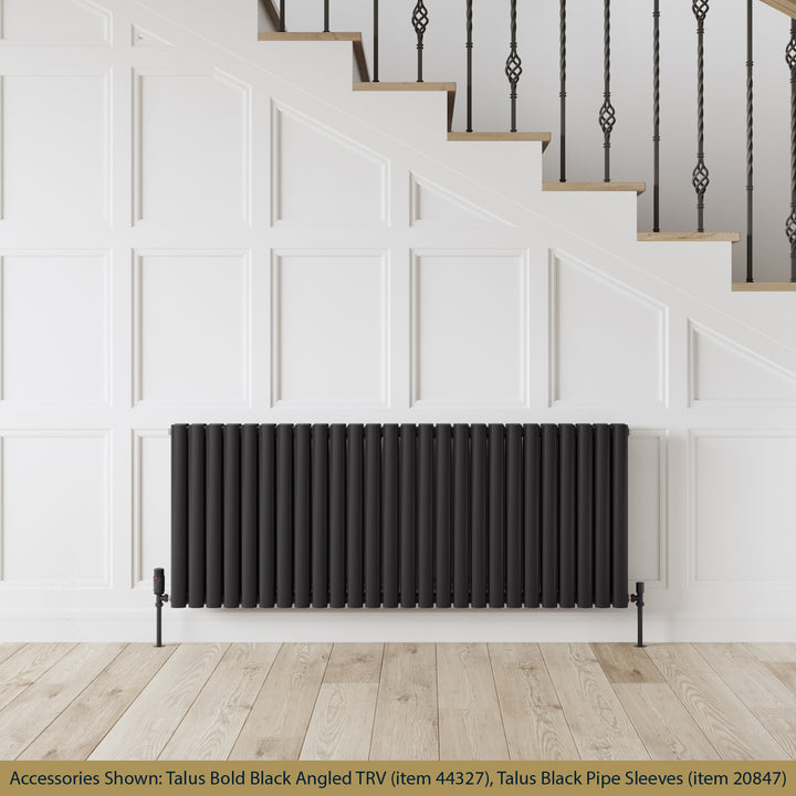 Omeara - Black Designer Radiator H600mm x W1508mm Double Panel - Feet Included