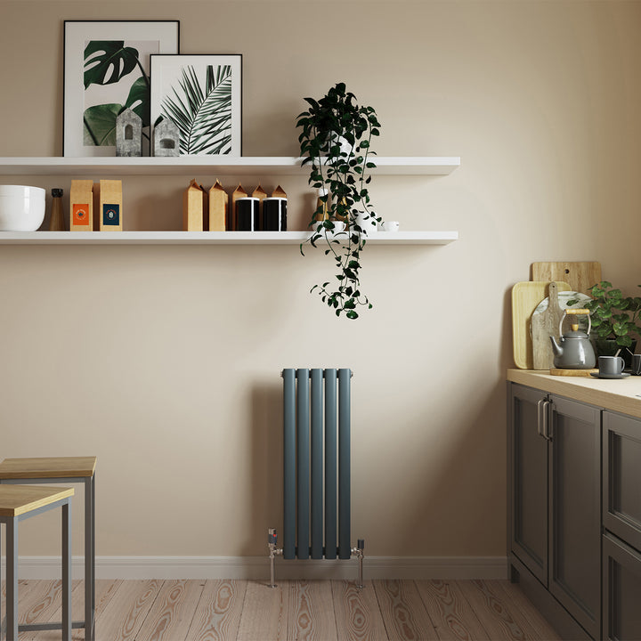 Omeara - Anthracite Designer Radiator H800mm x W290mm Single Panel - Feet Included