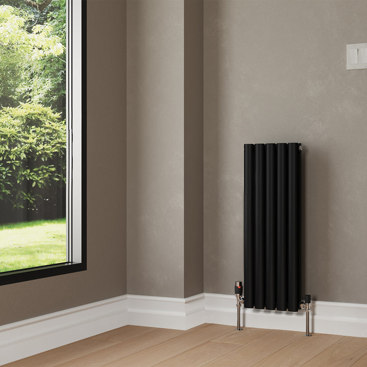 Omeara - Black Designer Radiator H800mm x W290mm Double Panel - Feet Included