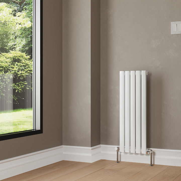 Omeara - White Designer Radiator H800mm x W290mm Single Panel - Feet Included