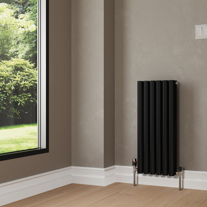 Omeara - Black Designer Radiator H800mm x W348mm Double Panel - Feet Included