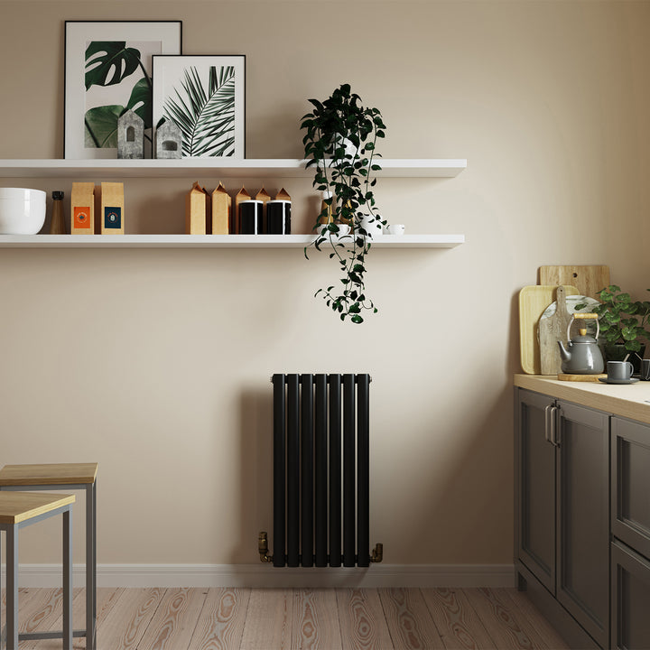 Omeara - Black Designer Radiator H800mm x W406mm Single Panel - Feet Included