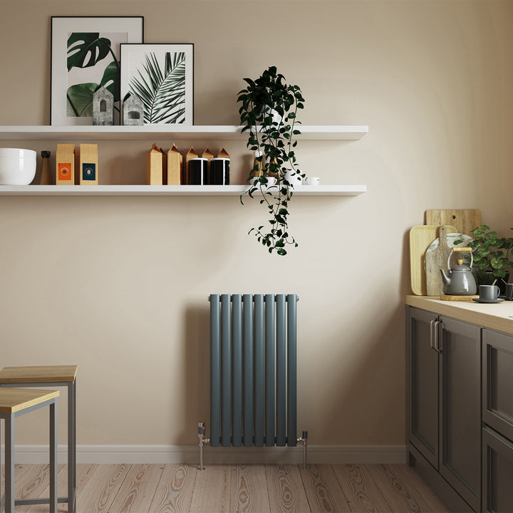 Omeara - Anthracite Designer Radiator H800mm x W464mm Single Panel - Feet Included