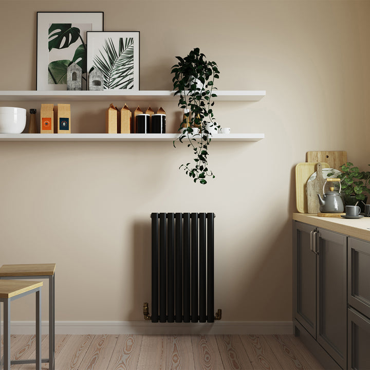 Omeara - Black Designer Radiator H800mm x W464mm Single Panel - Feet Included