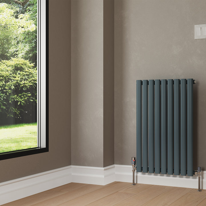Omeara - Anthracite Designer Radiator H800mm x W522mm Single Panel - Feet Included