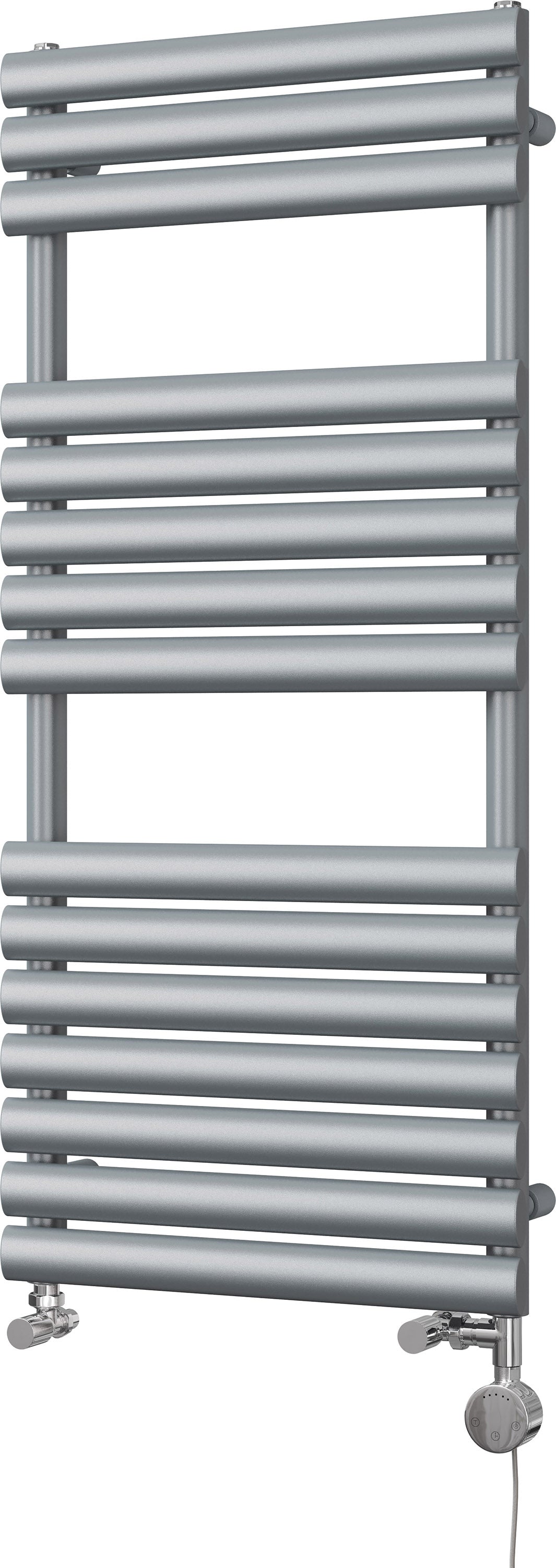 Omeara - Silver Dual Fuel Towel Rail H1120mm x W500mm Thermostatic