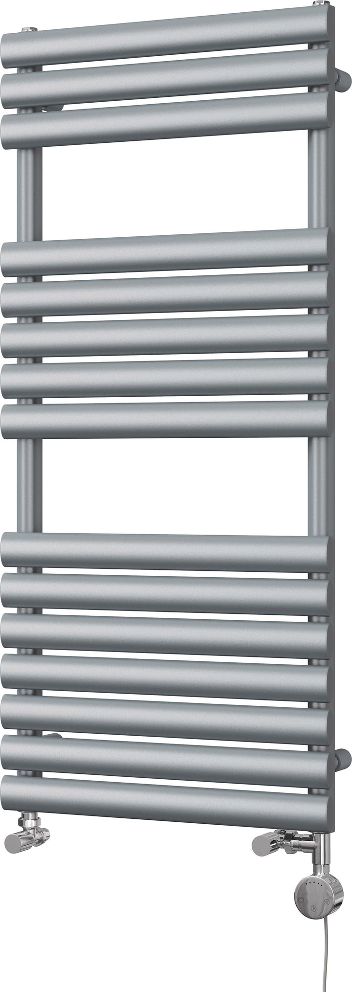 Omeara - Silver Dual Fuel Towel Rail H1120mm x W500mm Thermostatic