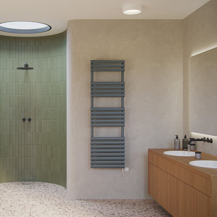 Omeara - Anthracite Electric Towel Rail H1595mm x W500mm 600w Standard