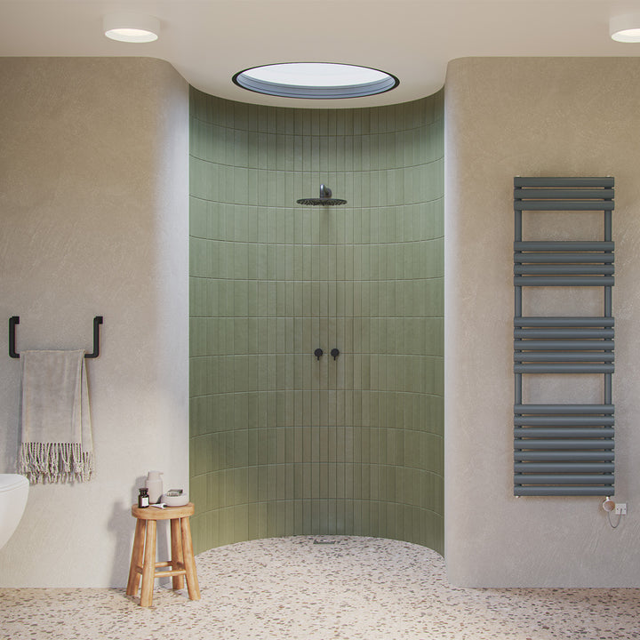 Omeara - Anthracite Electric Towel Rail H1595mm x W500mm 600w Thermostatic