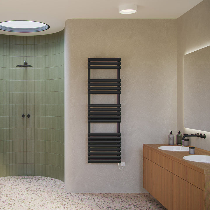 Omeara - Black Electric Towel Rail H1595mm x W500mm 600w Standard