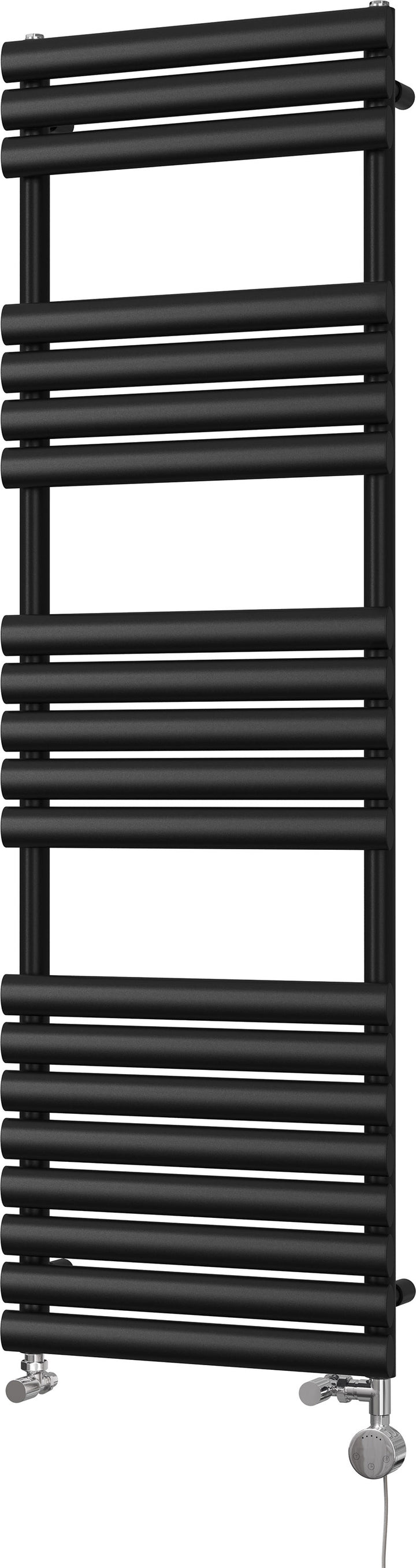 Omeara - Black Dual Fuel Towel Rail H1595mm x W500mm Thermostatic