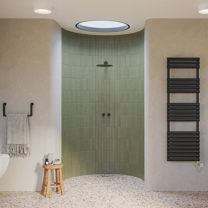 Omeara - Black Electric Towel Rail H1595mm x W500mm 600w Thermostatic