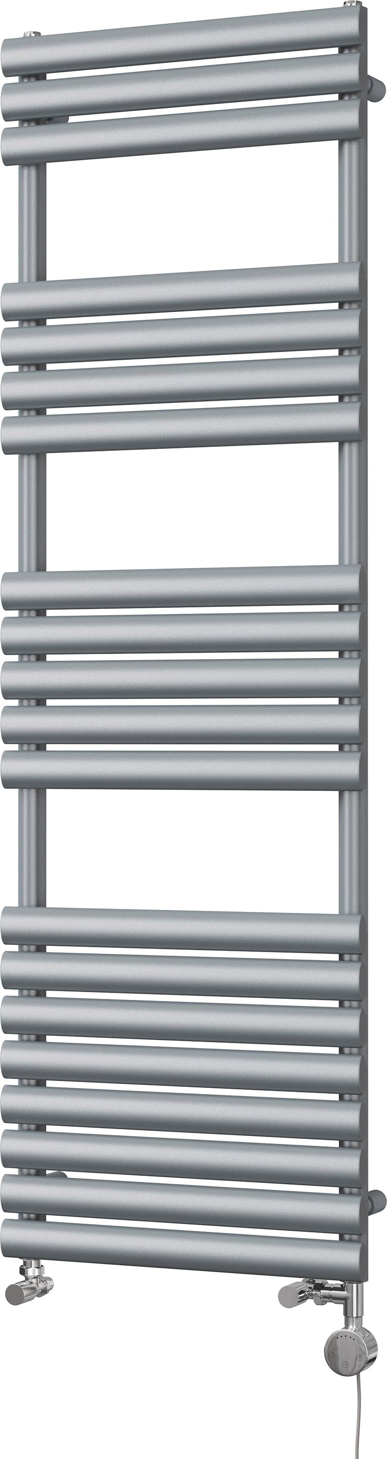 Omeara - Silver Dual Fuel Towel Rail H1595mm x W500mm Thermostatic