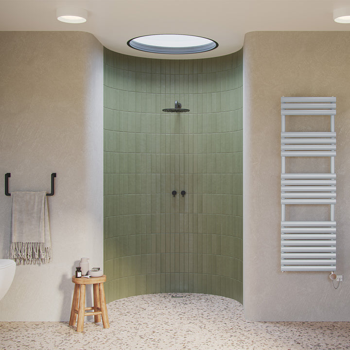 Omeara - Silver Electric Towel Rail H1595mm x W500mm 600w Thermostatic