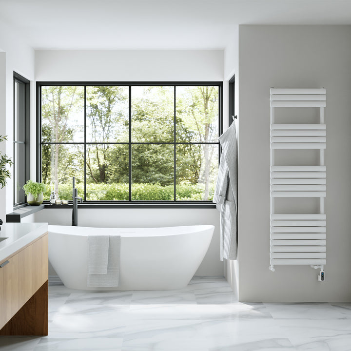 Omeara - White Dual Fuel Towel Rail H1595mm x W500mm Thermostatic WIFI