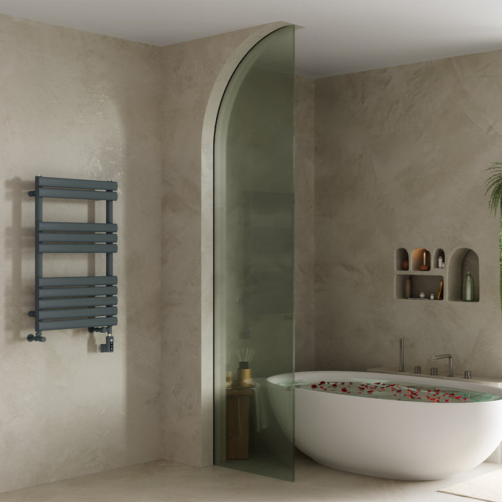 Omeara - Anthracite Dual Fuel Towel Rail H825mm x W500mm Thermostatic WIFI