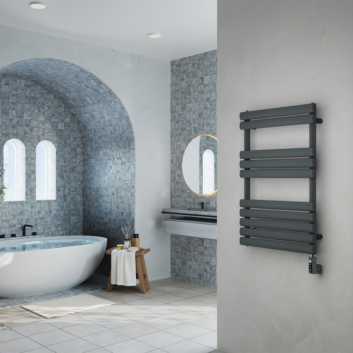 Omeara - Anthracite Electric Towel Rail H825mm x W500mm 300w Thermostatic WIFI
