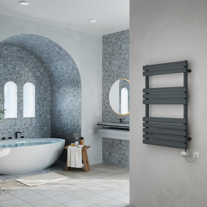 Omeara - Anthracite Electric Towel Rail H825mm x W500mm 300w Thermostatic