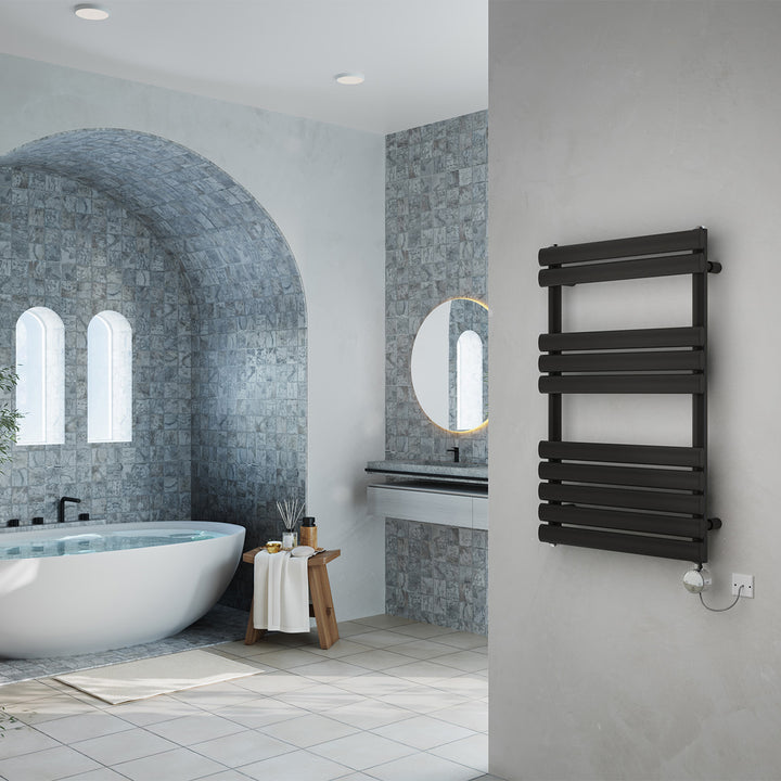 Omeara - Black Electric Towel Rail H825mm x W500mm 300w Thermostatic