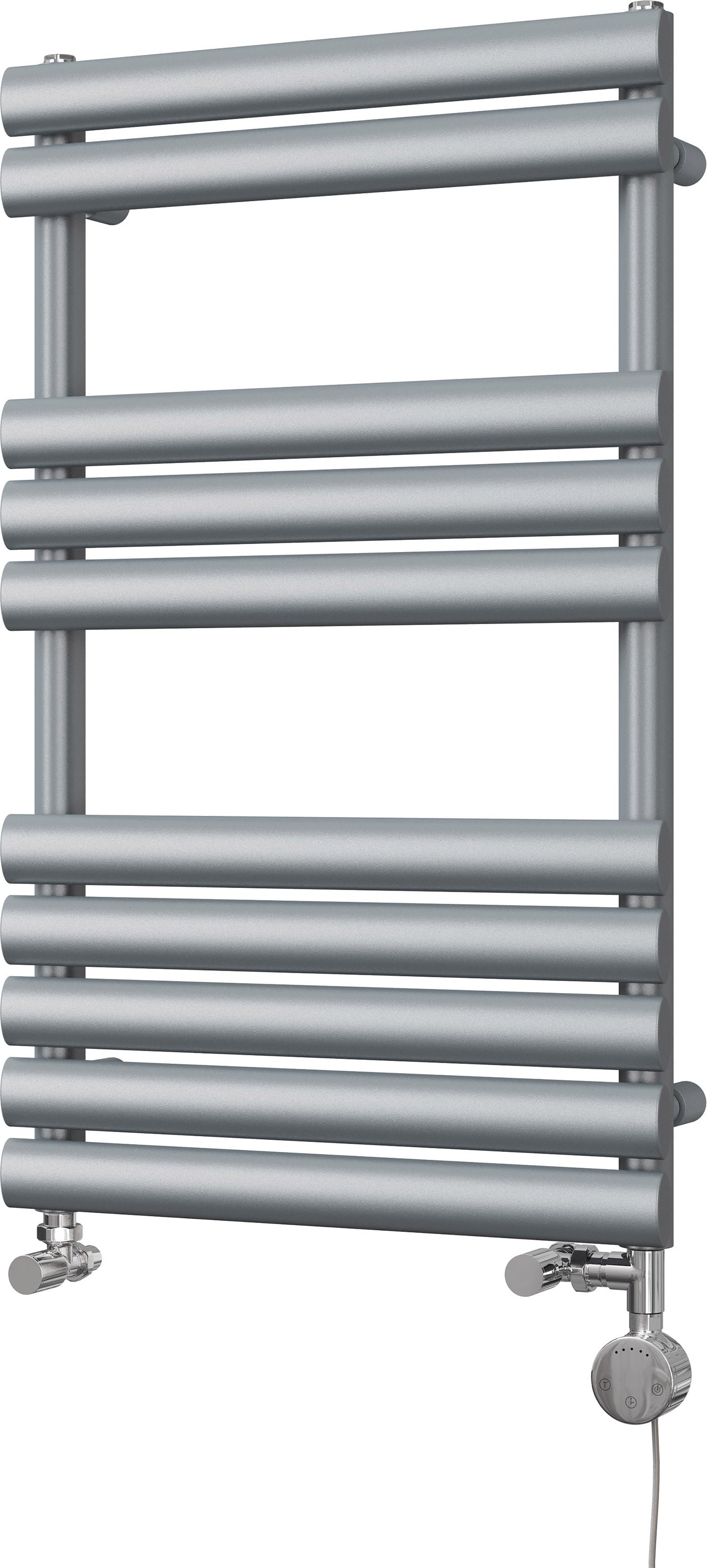 Omeara - Silver Dual Fuel Towel Rail H825mm x W500mm Thermostatic