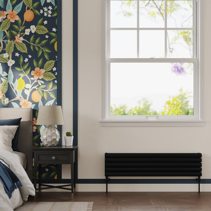 Omeara Axis - Black Horizontal Radiator H290mm x W1200mm Double Panel