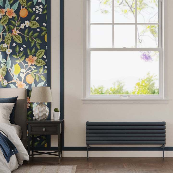 Omeara Axis - Anthracite Horizontal Radiator H348mm x W1200mm Double Panel