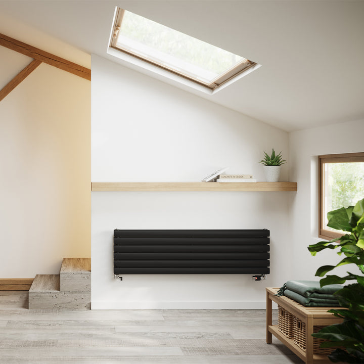 Omeara Axis - Black Horizontal Radiator H348mm x W1200mm Double Panel