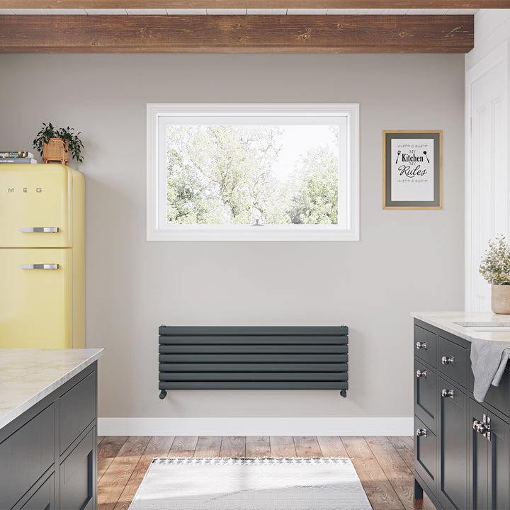 Omeara Axis - Anthracite Horizontal Radiator H406mm x W1200mm Double Panel