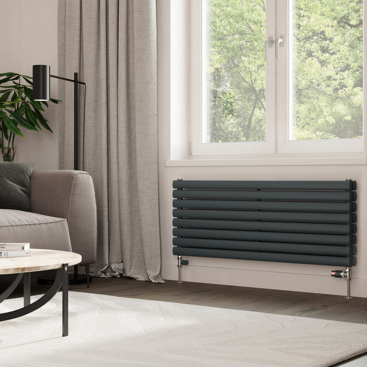 Omeara Axis - Anthracite Horizontal Radiator H464mm x W1200mm Double Panel