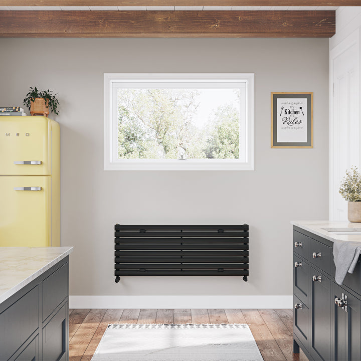 Omeara Axis - Black Horizontal Radiator H464mm x W1200mm Single Panel