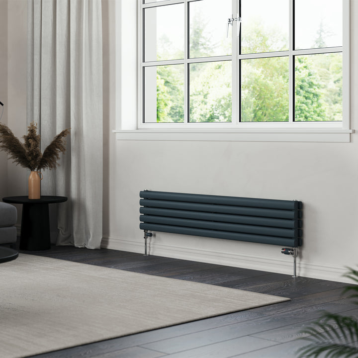 Omeara Axis - Anthracite Horizontal Radiator H290mm x W1400mm Double Panel