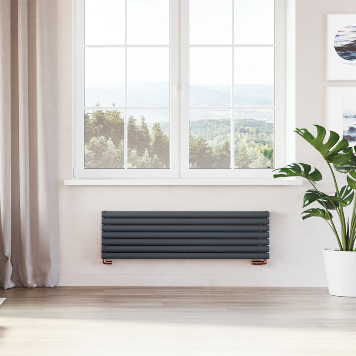 Omeara Axis - Anthracite Horizontal Radiator H406mm x W1400mm Double Panel
