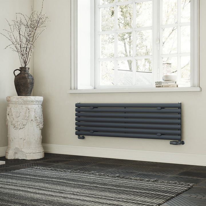 Omeara Axis - Anthracite Horizontal Radiator H406mm x W1400mm Single Panel