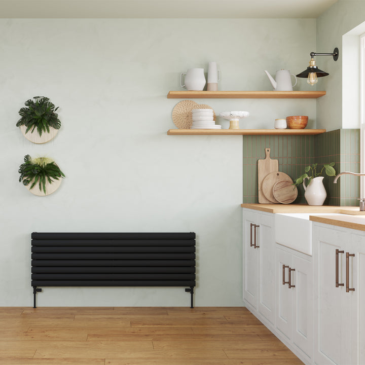 Omeara Axis - Black Horizontal Radiator H464mm x W1400mm Double Panel