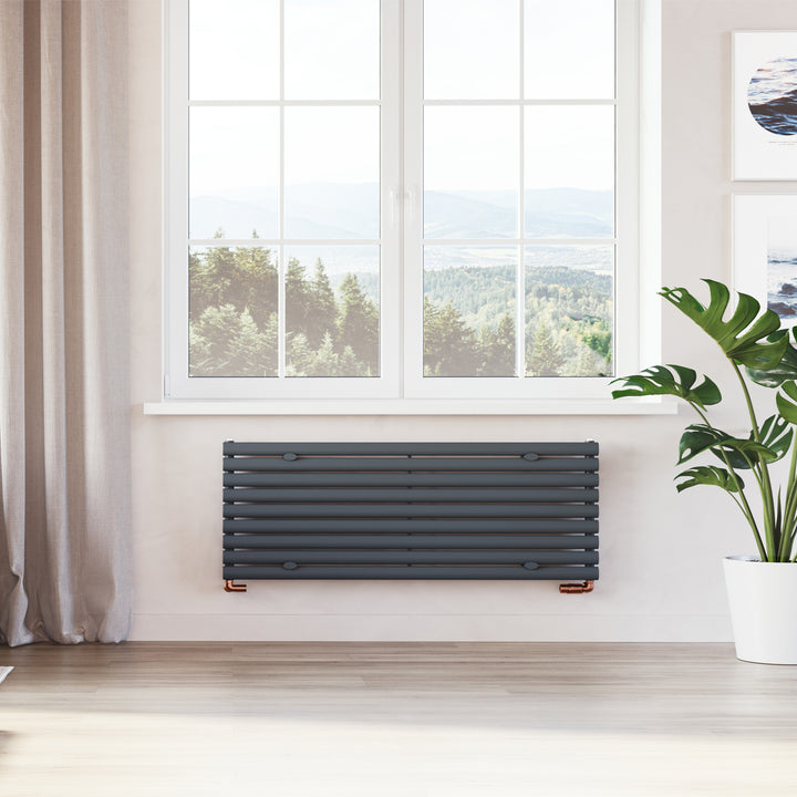 Omeara Axis - Anthracite Horizontal Radiator H522mm x W1400mm Single Panel