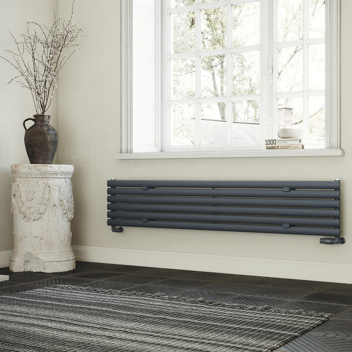 Omeara Axis - Anthracite Horizontal Radiator H348mm x W1800mm Single Panel
