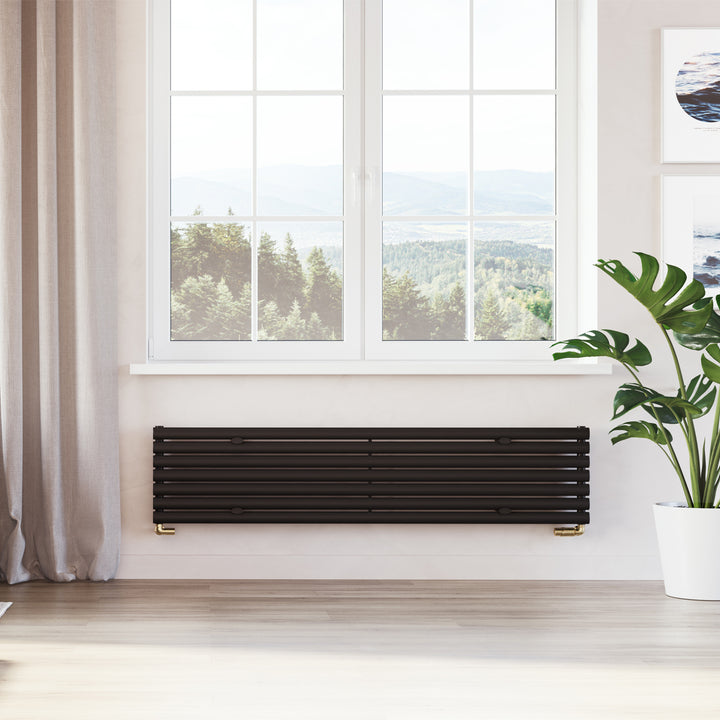 Omeara Axis - Black Horizontal Radiator H406mm x W1800mm Single Panel