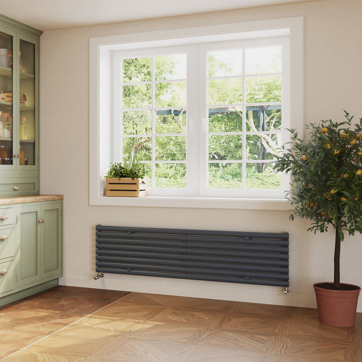 Omeara Axis - Anthracite Horizontal Radiator H464mm x W1800mm Single Panel