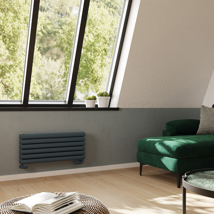 Omeara Axis - Anthracite Horizontal Radiator H348mm x W800mm Double Panel