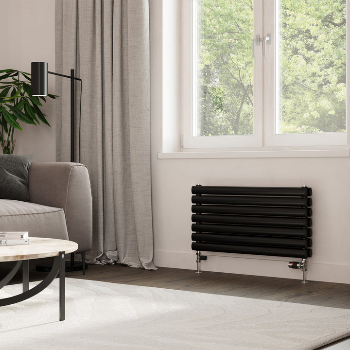Omeara Axis - Black Horizontal Radiator H406mm x W800mm Double Panel