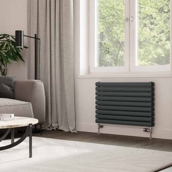 Omeara Axis - Anthracite Horizontal Radiator H522mm x W800mm Double Panel
