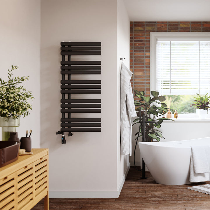 Percival - Black Dual Fuel Towel Rail H1120mm x W500mm Thermostatic WIFI